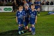 30 November 2013; Leinster captain Shane Jennings with matchday mascots Mark Molloy, age 8, from Leopardstown, Dublin, left, and JJ Ryan, age 7, from Stepaside, Dublin, ahead of the game. Celtic League 2013/14 Round 9, Leinster v Scarlets, RDS, Ballsbridge, Dublin. Picture credit: Stephen McCarthy / SPORTSFILE