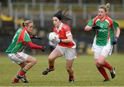 1 December 2013; Niamh Callan, Donaghmoyne, in action against Sharon McGing, left, and Fiona McHale, Carnacon. TESCO HomeGrown All-Ireland Senior Club Final, Carnacon, Mayo v Donaghmoyne, Monaghan, Pairc Sean Mac Diarmada, Carrick on Shannon, Co. Leitrim. Picture credit: David Maher / SPORTSFILE