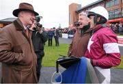 1 December 2013; Jockey Ruby Walsh with trainer Willie Mullins, left, and Michael O'Leary, CEO of Ryanair, after winning the Bar One Racing Juvenile 3-Y-O Hurdle on Analifet. Fairyhouse Racecourse, Co. Meath. Picture credit: Ramsey Cardy / SPORTSFILE