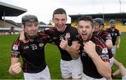 1 December 2013; Jack Murphy, left, Conor Fenlon, and Eoin Doyle, right, Mount Leinster Rangers, celebrate after the game. AIB Leinster Senior Club Hurling Championship Final, Oulart the Ballagh, Wexford v  Mount Leinster Rangers, Carlow, Nowlan Park, Kilkenny. Photo by Sportsfile