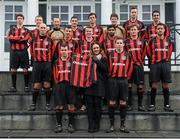 1 December 2013; Fiona Doyle, Datapac, with players from Dublin University AFC, Trinity College, at the announcement that Datapac will sponsor the club kit. Trinity College, Dublin. Picture credit: Pat Murphy / SPORTSFILE