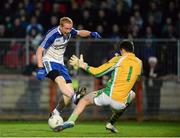 1 December 2013; Conor Nevin, Ballinderry Shamrocks, has his shot saved by Philip O'Donnell, Glenswilly. AIB Ulster Senior Club Football Championship Final, Glenswilly, Donegal v Ballinderry Shamrocks, Derry, Healy Park, Omagh, Co. Tyrone. Picture credit: Oliver McVeigh / SPORTSFILE
