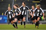 1 December 2013; Clare Shine, Raheny United, second from left, celebrates with team-mates, from  left, Noelle Murray, Niamh Walsh and Sinead O'Farrelly after scoring her and her side's second goal. Bus Éireann Women’s National League, Raheny United v Peamount United, Morton Stadium, Santry, Dublin. Picture credit: Pat Murphy / SPORTSFILE