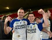 1 December 2013; James Conway, left, and Conleith Gilligan, Ballinderry Shamrocks, celebrate after the game. AIB Ulster Senior Club Football Championship Final, Glenswilly, Donegal v Ballinderry Shamrocks, Derry, Healy Park, Omagh, Co. Tyrone. Picture credit: Oliver McVeigh / SPORTSFILE