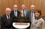 3 December 2013; Pictured are, from left to right, Cyril White, Cyril Smyth, Tony O'Donoghue, Larry Ryder and Maeve Kyle in attendance at an unveiling of a commemorative plaque at the Aviva Stadium, Lansdowne Road, Dublin. Picture credit: Ramsey Cardy / SPORTSFILE