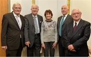 3 December 2013; Pictured are, from left to right, Ronnie Long, Larry Ryder, Maeve Kyle, Kevin Byrne and Cyril White in attendance at an unveiling of a commemorative plaque at the Aviva stadium, Lansdowne Road, Dublin. Picture credit: Ramsey Cardy / SPORTSFILE