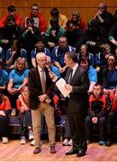 3 December 2013; John Treacy, Irish Sports Council Chief Executive, left, with MC Will Leahy during the launch of the of the Special Olympics Ireland Games Limerick 2014. The University Concert Hall, University of Limerick. Picture credit: Diarmuid Greene / SPORTSFILE
