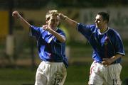 22 February 2005; Mark Picking, left, Linfield, celebrates with team-mate James Irwin, after socring his sides goal. Pre-Season Friendly, Derry City v Linfield, Brandywell, Derry. Picture credit; David Maher / SPORTSFILE