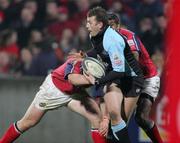 20 February 2005; Calvin Howarth, Glasgow Rugby, in action against Marcus Horan and Jim Williams, Munster. Celtic League 2004-2005, Pool 1, Munster v Glasgow Rugby, Thomond Park, Limerick. Picture credit; Kieran Clancy / SPORTSFILE