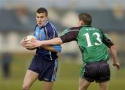 25 February 2005; Phillip Loughran, UUJ, in action against Dara Tierney, QUB. Datapac Sigerson Cup Semi-Final, Queens University Belfast v University of Ulster Jordanstown, Dundalk IT, Dundalk, Co. Louth. Picture credit; Matt Browne / SPORTSFILE