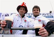 25 February 2005; England supporters Patrick Edwards, left, and Ross Duncan, both from Winsor, England, cheer on their team. Rugby Championship, Ireland U21 v England U21, Donnybrook, Dublin. Picture credit; David Maher / SPORTSFILE