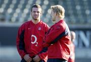 26 February 2005; England's Joe Worsley, left, in conversation with Lewis Moody. England squad kicking practice, Lansdowne Road, Dublin. Picture credit; Brendan Moran / SPORTSFILE