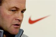 26 February 2005; Coach Andy Robinson is interviewed for television at an England Rugby press conference prior to their RBS Six Nations game against Ireland. Four Season's Hotel, Dublin. Picture credit; Brendan Moran / SPORTSFILE