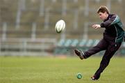 26 February 2005; Out-half Ronan O'Gara in action during kicking practice. Ireland squad kicking practice, Lansdowne Road, Dublin. Picture credit; Ciara Lyster / SPORTSFILE