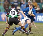 26 February 2005; Chris Fifield, St. Mary's, in action against Simon Broughton, De La Salle Palmerston. Leinster Senior Cup Final, St. Mary's v De La Salle Palmerston, Donnybrook, Dublin. Picture credit; Brendan Moran / SPORTSFILE