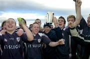 26 February 2005; Sligo IT players celebrate with the cup after victory over QUB. Datapac Sigerson Cup Final, Sligo IT v Queens University Belfast, Dundalk IT, Dundalk, Co. Louth. Picture credit; Matt Browne / SPORTSFILE