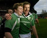 27 February 2005; Brian O'Driscoll and Geordan Murphy, Ireland, celebrate after victory over England. RBS Six Nations Championship 2005, Ireland v England, Lansdowne Road, Dublin. Picture credit; Matt Browne / SPORTSFILE
