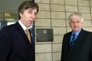 1 March 2005; FAI Chief Executive Officer John Delaney, left, and President of the FAI, Milo Corcoran, at a briefing with the Israeli Ambassador to Ireland, regarding the security for the upcoming FIFA World Cup Qualifier game with Israel in Tel Aviv in March. Israeli Embassy, Ballsbridge, Dublin. Picture credit; David Maher / SPORTSFILE