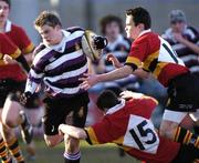 1 March 2005; Conor Allen, Terenure College, in action against Alex Ging (15) and Eoin Cunningham, CBC Monkstown. Leinster Schools Junior Cup Quarter-Final, Terenure College v CBC Monkstown, Donnybrook, Dublin. Picture credit; Brian Lawless / SPORTSFILE