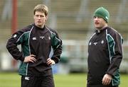 26 February 2005; Out-halves Ronan O'Gara, left, with David Humphreys during kicking practice. Ireland squad kicking practice, Lansdowne Road, Dublin. Picture credit; Brendan Moran / SPORTSFILE