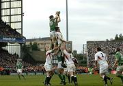 27 February 2005; Simon Easterby, Ireland, wins a lineout from Martin Corry, England. RBS Six Nations Championship 2005, Ireland v England, Lansdowne Road, Dublin. Picture credit; Brendan Moran / SPORTSFILE
