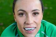4 December 2013; Irish senior women's hockey star Anna O'Flanagan at the announcement of OPRO as the official mouthguard provider to Irish Hockey Association. UCD, Belfied, Dublin. Picture credit: Stephen McCarthy / SPORTSFILE