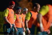 4 December 2013; Munster players, from left to right, James Downey, Dave Kilcoyne, Paul O'Connell and BJ Botha during squad training ahead of their Heineken Cup 2013/14, Pool 6, Round 3, game against Perpignan on Sunday. Munster Rugby Squad Training, University of Limerick, Limerick. Picture credit: Diarmuid Greene / SPORTSFILE