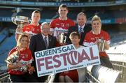 4 December 2013; The Queen’s GAA Festival has been created to mark the fact that in 2014 Queen’s University Belfast is to become the first institution to host all four Ashbourne, Irish Daily Mail Sigerson, Irish Daily Mail Fitzgibbon and O’Connor Cup weekends in the one year, and at the one venue. Pictured are, from left, Caroline O'Hanlon, Armagh and QUB, Walter Walsh, Kilkenny and UCD, Pat Quill, President of the Ladies Gaelic Football Association, Bryan Menton, Meath and DIT, Aileen Lawlor, President of the Camogie Association, Uachtarán Chumann Lúthchleas Gael Liam Ó Néill and Grace Walsh, Kilkenny and UL. Croke Park, Dublin. Picture credit: Matt Browne / SPORTSFILE