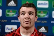 4 December 2013; Munster captain Peter O'Mahony during a press conference ahead of their Heineken Cup 2013/14, Pool 6, Round 3, game against Perpignan on Sunday. Munster Rugby Press Conference, Castletroy Park Hotel, Limerick. Picture credit: Diarmuid Greene / SPORTSFILE