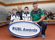 5 December 2013; Ireland head coach Joe Schmidt and Irish rugby player Fergus McFadden were joined today by six year old Brendan Mullins and nine year old Mark Casey at Lansdowne FC to announce the return of the Ulster Bank League Awards. Ulster Bank, Official Community Rugby Partner to the IRFU, first introduced the awards last season to recognise and reward the dedication and commitment shown by players, coaches and teams, across all Ulster Bank League Divisions. Lansdowne RFC, Lansdowne Road, Dublin. Picture credit: Matt Browne / SPORTSFILE