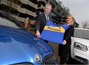 5 December 2013; ŠKODA Ireland today announced the extension of its sponsorship of Tipperary GAA by another year, bringing its investment over the four year partnership to €800,000. To mark the deal, the new 2014 Tipperary GAA strip was unveiled at Croke Park today. The strip features a special 1884 motif to commemorate 130 years of Tipperary GAA. Pictured at Croke Park announcing the extension of the ŠKODA sponsorship is Tipperary GAA Board Secretary Timmy Floyd and Ciara Walsh, ŠKODA Ireland, Marketing & Communications Manager. Picture credit: Stephen McCarthy / SPORTSFILE