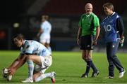 19 October 2013; Jonathan Sexton, Racing Metro, and kicking coach Ronan O'Gara. Heineken Cup 2013/14, Pool 4, Round 2, Llanelli Scarlets v Racing Metro, Parc Y Scarlets, Llanelli, Wales. Picture credit: Matthew Impey / SPORTSFILE