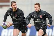6 December 2013; Ulster's Ruan Pienaar, left, and Paddy Jackson during the captain's run ahead of their Heineken Cup 2013/14, Pool 5, Round 3, game against Treviso on Saturday. Ulster Rugby Captain's Rune, Ravenhill Park, Belfast, Co. Antrim. Picture credit: Oliver McVeigh / SPORTSFILE