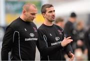 6 December 2013; Ulster's Dan Tuohy, left, and Ruan Pienaar during the captain's run ahead of their Heineken Cup 2013/14, Pool 5, Round 3, game against Treviso on Saturday. Ulster Rugby Captain's Rune, Ravenhill Park, Belfast, Co. Antrim. Picture credit: Oliver McVeigh / SPORTSFILE
