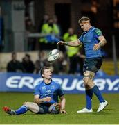 7 December 2013; Leinster's Brian O'Driscoll, left, celebrates with team-mate Jamie Heaslip after scoring his side's fifth try. Heineken Cup 2013/14, Pool 1, Round 3, Northampton Saints v Leinster. Franklins Gardens, Northampton, England. Picture credit: Stephen McCarthy / SPORTSFILE