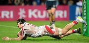7 December 2013; Sean Doyle, Ulster, dives over for his side's fifth try. Heineken Cup 2013/14, Pool 5, Round 3, Ulster v Treviso, Ravenhill Park, Belfast, Co. Antrim. Picture credit: Oliver McVeigh / SPORTSFILE