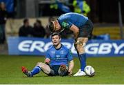 7 December 2013; Leinster's Brian O'Driscoll, left, is congratulated by team-mate Jamie Heaslip after scoring his side's fifth try. Heineken Cup 2013/14, Pool 1, Round 3, Northampton Saints v Leinster. Franklins Gardens, Northampton, England. Picture credit: Stephen McCarthy / SPORTSFILE