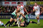 7 December 2013; Robbie Diack, Ulster, is tackled by Alessandro Zanni and Lorenzo Cittadini, right, Treviso. Heineken Cup 2013/14, Pool 5, Round 3, Ulster v Treviso, Ravenhill Park, Belfast, Co. Antrim. Picture credit: Oliver McVeigh / SPORTSFILE