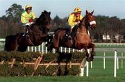 28 December 1998; Deejaydee, with Paul Hourigan up, right, jumps the last ahead of Bay Magic, with Barry Murphy up, during the O'Dwyer Stillorgan Orchard Novice Hurdle at Leopardstown Racecourse in Dublin. Photo by Matt Browne/Sportsfile