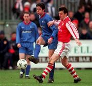 7 February 1999; Ciaran Martyn of UCD in action against Martin Russell of St Patrick's Athletic during the Harp Larger FAI Cup Second Round match between St Patrick's Athletic and UCD at Richmond Park in Dublin. Photo by Damien Eagers/Sportsfile