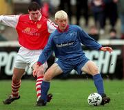 7 February 1999; Glen Fitzpatrick of UCD in action against Colin Hawkins of St Patrick's Athletic during the Harp Larger FAI Cup Second Round match between St Patrick's Athletic and UCD at Richmond Park in Dublin. Photo by Damien Eagers/Sportsfile