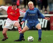 7 February 1999; Glen Fitzpatrick of UCD in action against Colin Hawkins of St Patrick's Athletic during the Harp Larger FAI Cup Second Round match between St Patrick's Athletic and UCD at Richmond Park in Dublin. Photo by Damien Eagers/Sportsfile