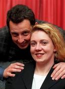 11 February 1999; Irish swimmer Michelle Smith de Bruin and husband Eric pose for a portrait at Jury's Hotel in Dublin. Photo by David Maher/Sportsfile