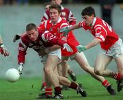 14 February 1999; Seán Óg de Paor of Galway in action against Owen Sexton and Michael Cronin, right, of Cork during the Church & General National Football League Division 1 match between Cork and Galway at Páirc Uí Rinn in Cork. Photo by Brendan Moran/Sportsfile