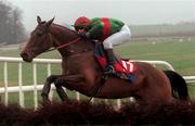 28 January 1999; Swift Flame, with Shane McCann up, jumps the last on the way to winning the INH Stallion Owners Maiden Hurdle at Gowran Park in Kilkenny. Photo by Matt Browne/Sportsfile