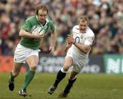 27 February 2005; Denis Hickie, Ireland, in action against  Jamie Noon, England. RBS Six Nations Championship 2005, Ireland v England, Lansdowne Road, Dublin. Picture credit; Matt Browne / SPORTSFILE