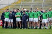 27 February 2005; Limerick manager Pad Joe Whelahan stands with his players for the national anthem. Allianz National Hurling League, Division 1B, Limerick v Tipperary, Gaelic Grounds, Limerick. Picture credit; Kieran Clancy / SPORTSFILE
