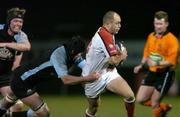 4 March 2005; Adam Larkin, Ulster, is tackled by Dan Turner, Glasgow Rugby. Celtic League 2004-2005, Pool 1, Ulster v Glasgow Rugby, Ravenhill, Belfast. Picture credit; Matt Browne / SPORTSFILE