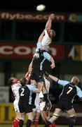 4 March 2005; Campbell Feather, Ulster, wins possession in the lineout against Paul Dearlove, Glasgow Rugby. Celtic League 2004-2005, Pool 1, Ulster v Glasgow Rugby, Ravenhill, Belfast. Picture credit; Matt Browne / SPORTSFILE