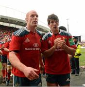 8 December 2013; Munster's Paul O'Connell, left, and Donncha O'Callaghan after victory over Perpignan. Heineken Cup 2013/14, Pool 6, Round 3, Munster v Perpignan, Thomond Park, Limerick. Picture credit: Diarmuid Greene / SPORTSFILE